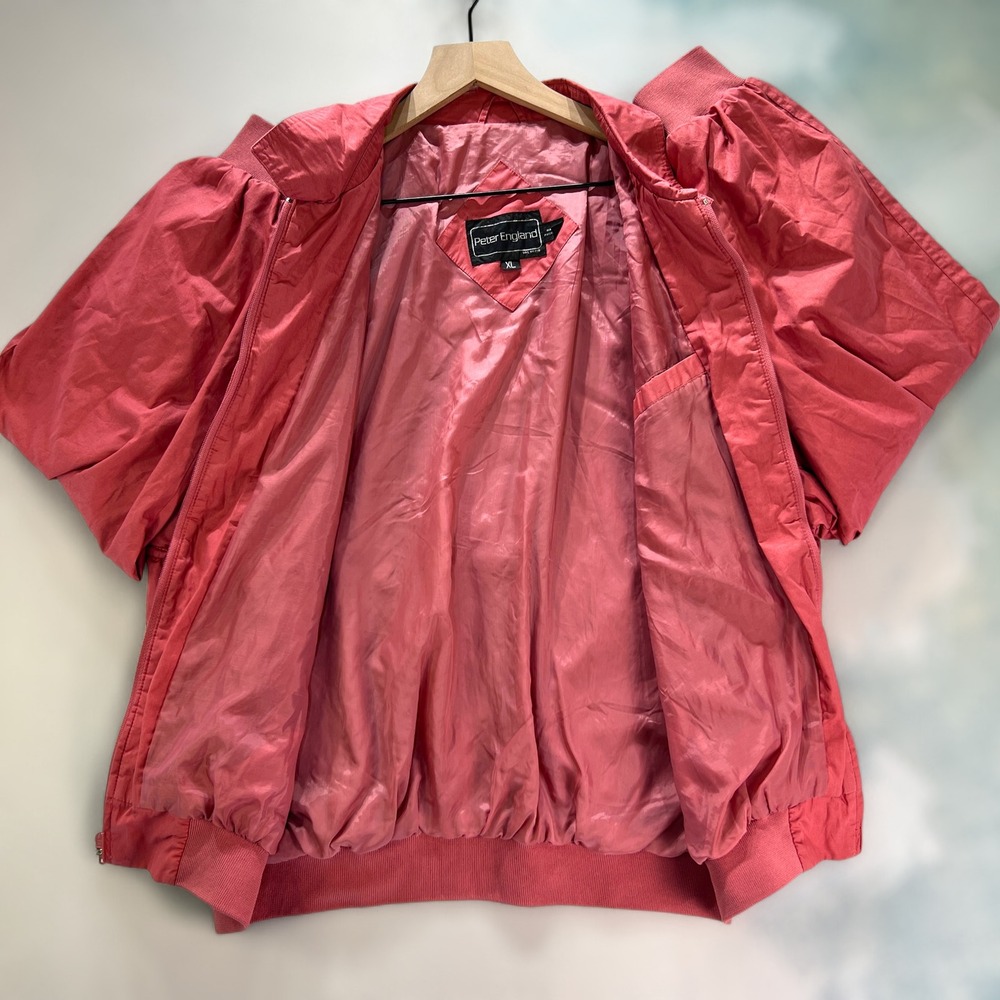 VTG Peter England Mens XL Windbreaker Jacket Pink Full Zip Lightweight Outerwear - Picture 12 of 13